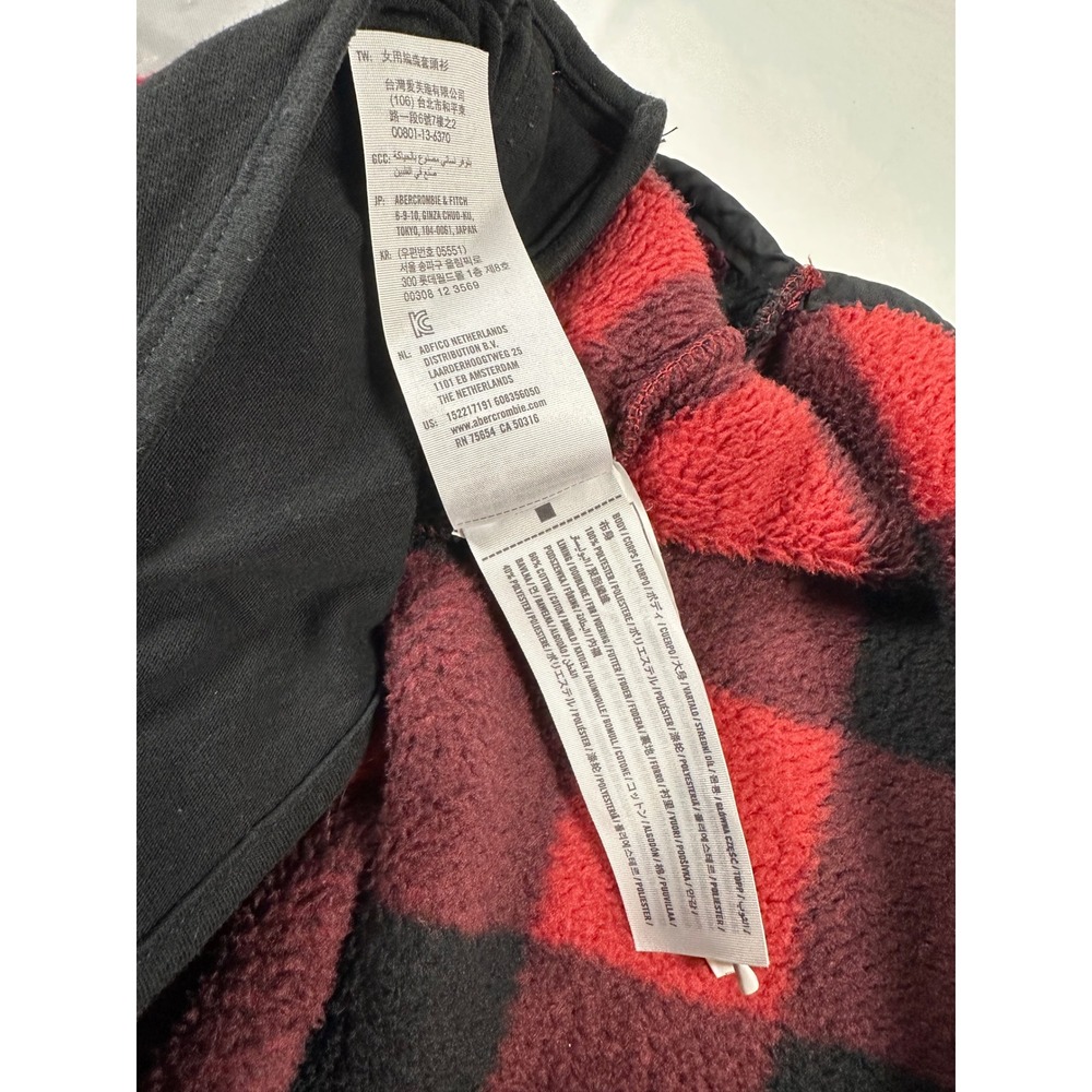Abercrombie & Fitch Womens Red Black Buffalo Plaid Quilted Fleece Pullover Large - Picture 3 of 5